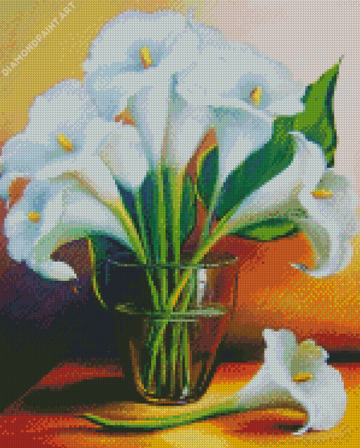 White Lilies In Glass Diamond Painting