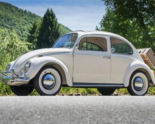 White Volkswagen Bug Diamond Painting