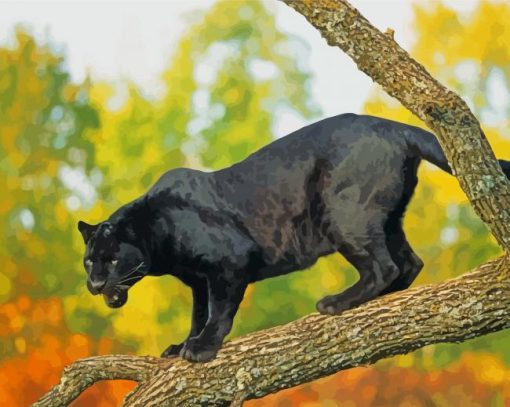 Aesthetic Black Jaguar On Tree Diamond Painting