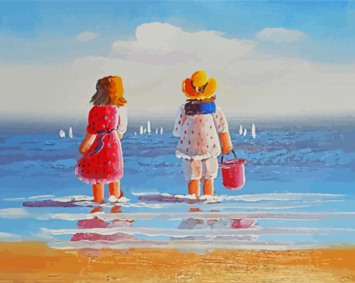 Aesthetic Children On Beach Art Diamond Paintings