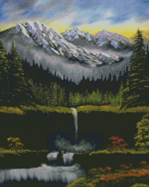 Aesthetic Rocky Mountain Waterfall Art Diamond Paintings