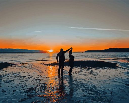 Aesthetic Silhouette Couple Dancing On The Beach Diamond Painting