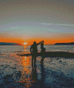 Aesthetic Silhouette Couple Dancing On The Beach Diamond Painting