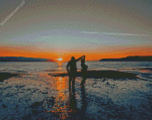 Aesthetic Silhouette Couple Dancing On The Beach Diamond Painting