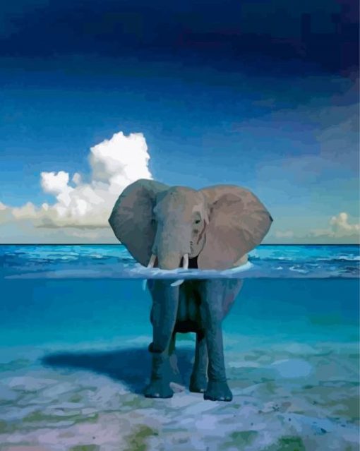 African Elephant In Water Diamond Painting