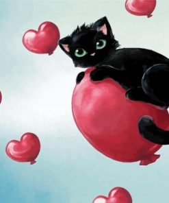 Black Cat With A Heart Diamond Painting