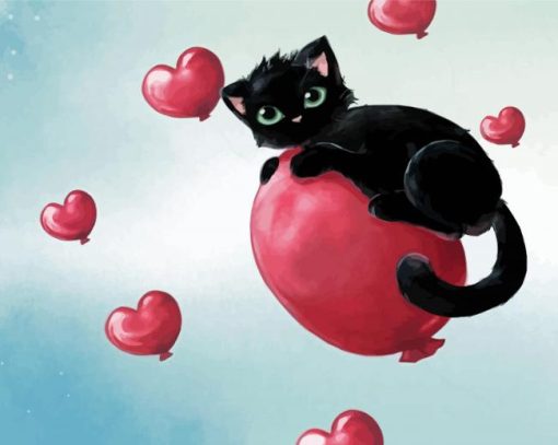 Black Cat With A Heart Diamond Painting