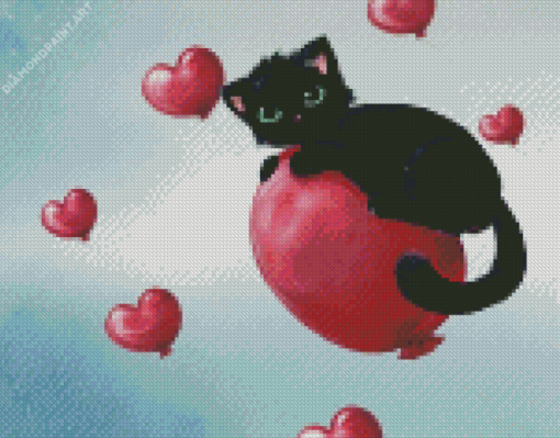 Black Cat With A Heart Diamond Painting