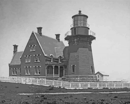 Black And White Block Island Lighthouse Diamond Painting