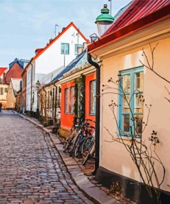 Cobblestone Street In Lund Sweden Diamond Paintings