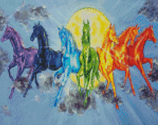 Colorful Sun Horses Diamond Painting