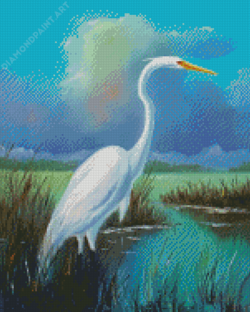 Cool White Heron Diamond Paintings