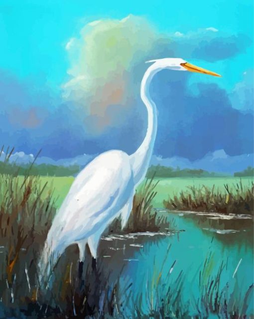 Cool White Heron Diamond Paintings