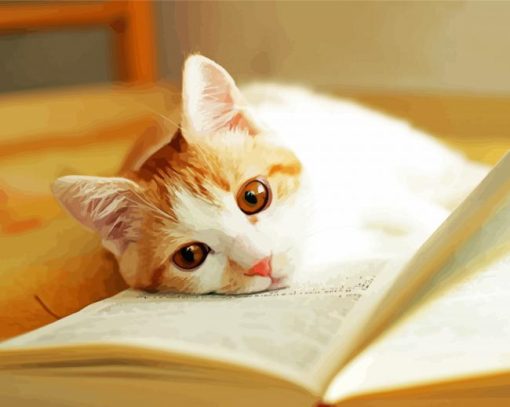 Cute Cat And Books Diamond Paintings