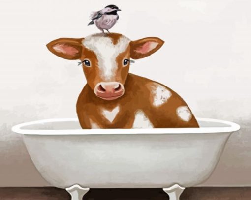 Cute Cow In A Tub Diamond Painting