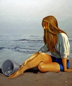 Cute Woman Sitting On Beach Diamond Painting