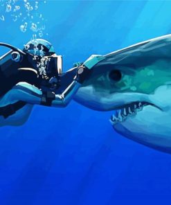 Diver And Great White Shark Diamond Painting