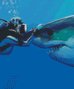 Diver And Great White Shark Diamond Painting