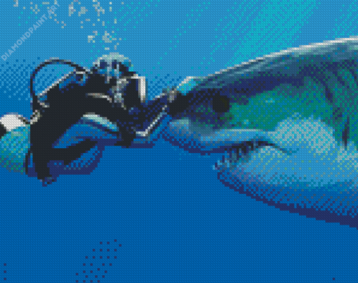 Diver And Great White Shark Diamond Painting