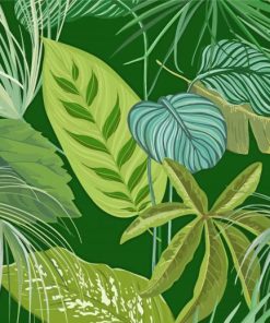 Green Botanical Background With Tropical Leaves Diamond Paintings