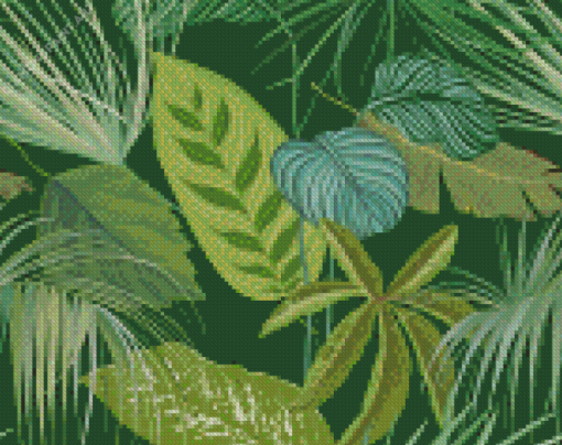 Green Botanical Background With Tropical Leaves Diamond Paintings