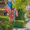 Houses With American Flag Diamond Painting