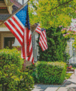 Houses With American Flag Diamond Painting