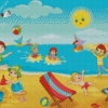 Kids Playing Beach Illustration Diamond Painting