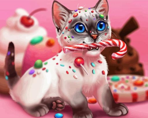 Kitten And Candy Diamond Painting