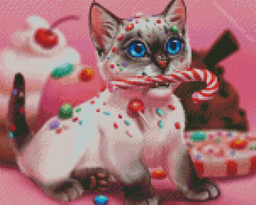 Kitten And Candy Diamond Painting