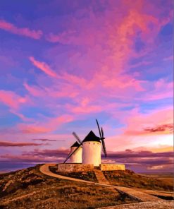 La Mancha Windmills At Sunset Diamond Painting