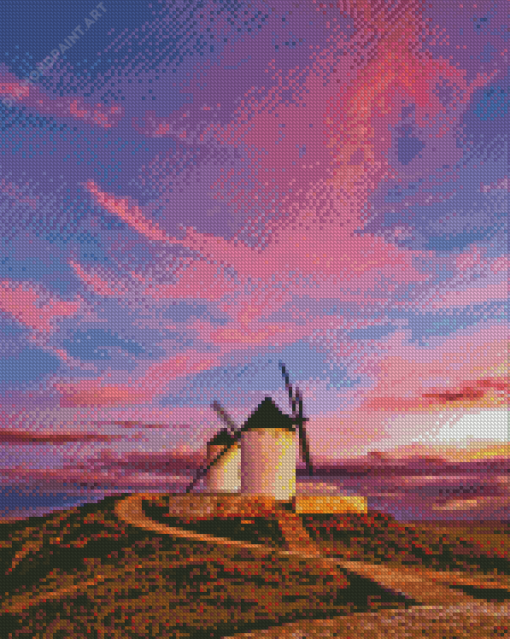 La Mancha Windmills At Sunset Diamond Painting