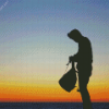 Man Holding Backpack Silhouette Diamond Painting