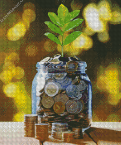 Money Tree In Glass Jar Diamond Paintings