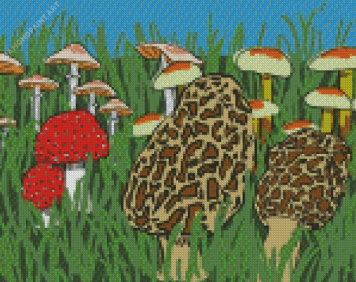 Morel Mushroom Illustration Diamond Painting