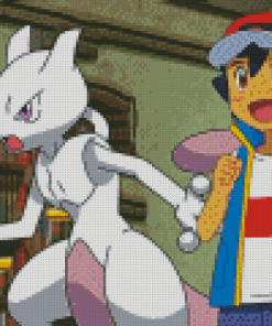 Pokemon Ash And Mewtwo Diamond Painting