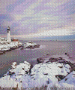 Snowy Portland Lighthouse Diamond Painting