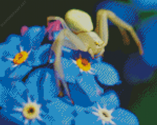 Spider On Forget Me Nots Flowers Diamond Painting