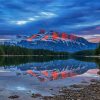 Two Jack Lake Sunset Mountain Diamond Paintings