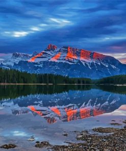 Two Jack Lake Sunset Mountain Diamond Paintings