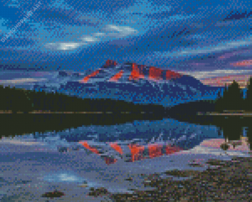 Two Jack Lake Sunset Mountain Diamond Paintings