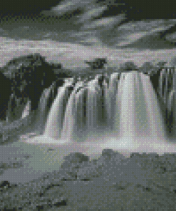 Waterfall Black And White Landscape Diamond Painting