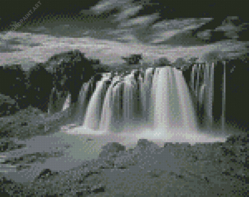 Waterfall Black And White Landscape Diamond Painting