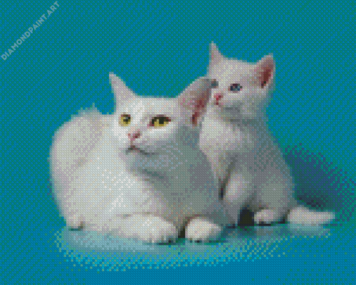 White Cat And Kitten Diamond Painting