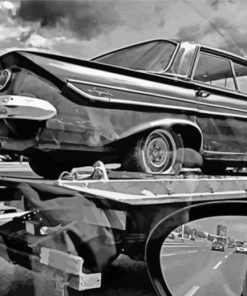 Black And White Classic Car On A Tow Truck Diamond Painting