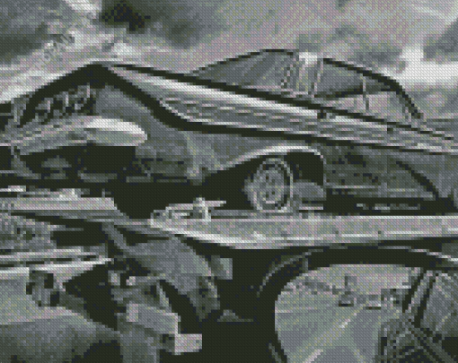 Black And White Classic Car On A Tow Truck Diamond Painting