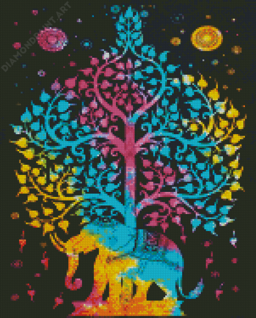 Colorful Elephant Tree Of Life Diamond Painting