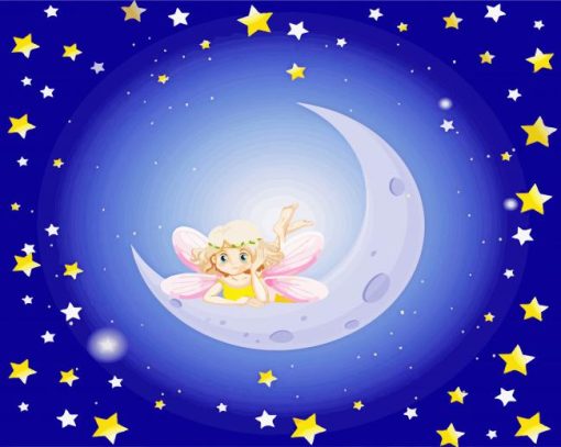 Fairy On The Moon Cartoon Diamond Painting