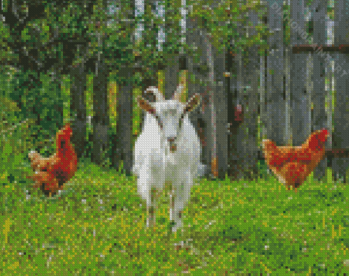 Goat And Chickens Diamond Painting