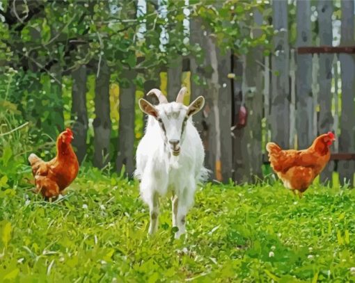 Goat And Chickens Diamond Painting